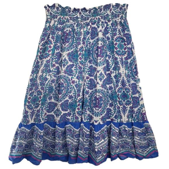 Lane Bryant 18/20 Womens Gypsy Peasant Sequined Maxi Skirt Blue Floral Boho - Picture 1 of 7